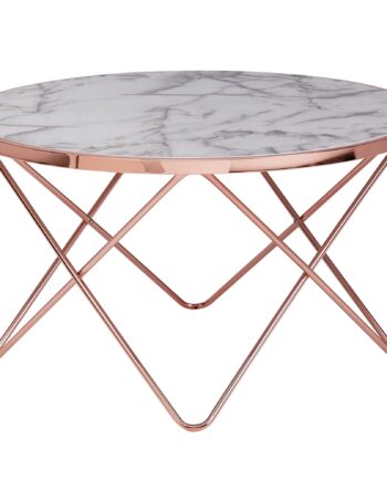 Sofabord   Hvid Marmorlook Med Kobber  85   49   85 Cm