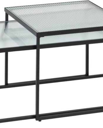 Sofabord Kaffebord Kave Home Akemi   Hærdet Glas Og Stål  Sort Klar  100x55x43 Cm