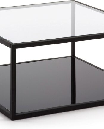 Sofabord Kaffebord Kave Home Blackhill   Sort Pulverlakeret Stål Og Klart Hærdet Glas 80x80x35 Cm
