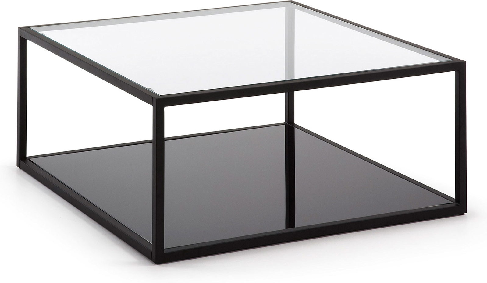 Sofabord Kaffebord Kave Home Blackhill Sort Pulverlakeret Stål Og Klart Hærdet Glas 80x80x35 Cm