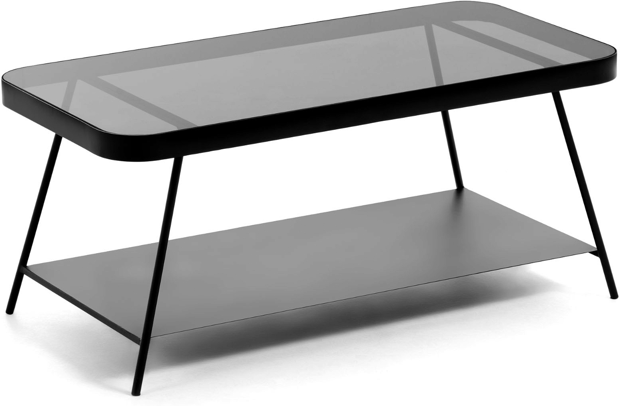 Sofabord Kaffebord Kave Home Duilia -niveau Glas Stål Sort H40xb45xl90 Cm