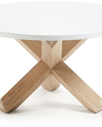 Sofabord   Kaffebord Kave Home Lotus Rund ø65 Cm Mat Hvid Mdf Egetræsben Nordisk Moderne