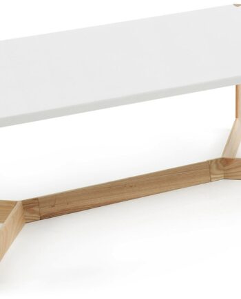 Sofabord Kaffebord Kave Home Quatro Hvidlakeret Mdf Asketræsfødder Natur 120x60 Cm