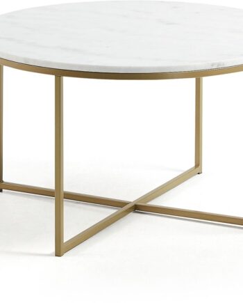 Sofabord   Kaffebord Kave Home Sheffield Rund Hvid Marmor   Guld Metal ø80 Cm