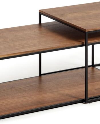 Sofabord Kaffebord Kave Home Yoana   Valnødfiner Og Mat Sort Jernramme 100x50x43 Cm