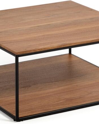Sofabord Kaffebord Kave Home Yoana   80x80x35 Cm Valnødtræfiner  Mat Sort Metalstel