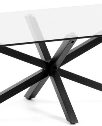 Sofabord Kave Home Argo Moderne Med Hærdet Glasplade Flettet Mat Sort Stålstel 130x170 Cm
