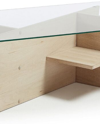 Sofabord Kave Home Brooke Moderne Design Med Massiv Glasplade  Hvide Egetræsben Og Hylder Til Opbevaring 110x60x36 Cm