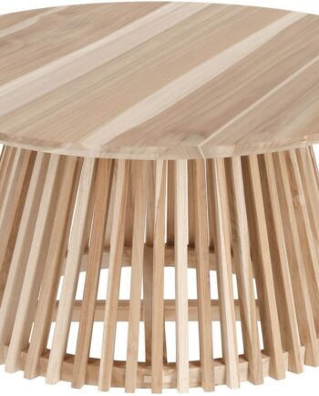 Sofabord Kave Home Jeanette Rundt   Lakeret Massiv Teak ø80 Cm Rustikt Kolonialt Design