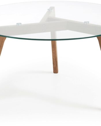 Sofabord Kave Home Kirb ø90   45 Cm   Hærdet Glas Og Egetræ