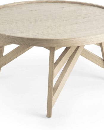 Sofabord Kave Home Tenda Rund ø81 Cm Kaffebord   Massivt Minditræ Naturgrå