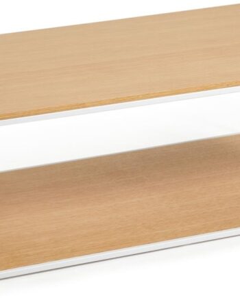 Sofabord Kave Home Yoana Kaffebord   Nordisk Moderne Egetræsfinér   Hvid Pulverlakeret Metal  Justerbare Fødder  110ã 60ã 35 Cm