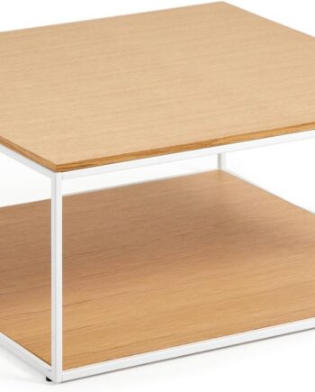 Sofabord Kave Home Yoana 80x80x35 Cm Natur Hvid Egefiner   Stålstel