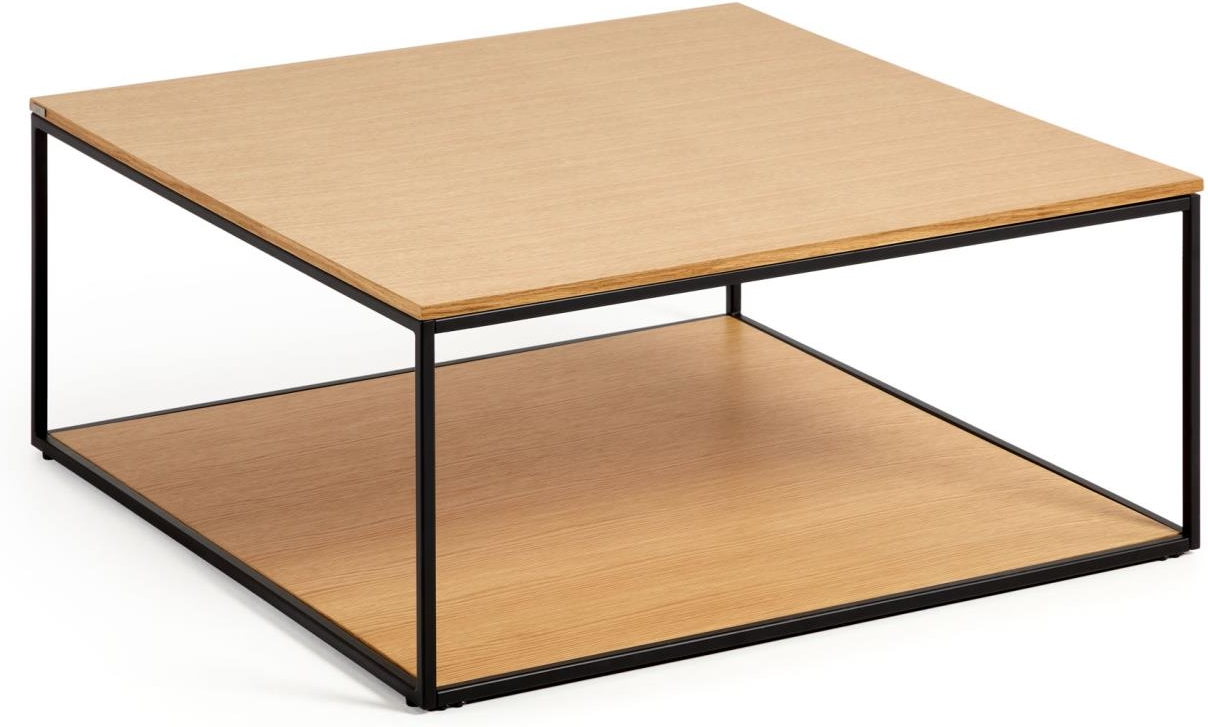 Sofabord Loungebord Kave Home Yoana 80x80 Cm Natur Egetræsfinér Sort Pulverlakeret Jern