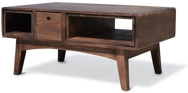 Sofabord Obuzi Stuka Massivt Rosentræ Mørk Naturfinish Med Todelt Jernunderstel Skuffe Hylder 100 60 Cm Retro Stil