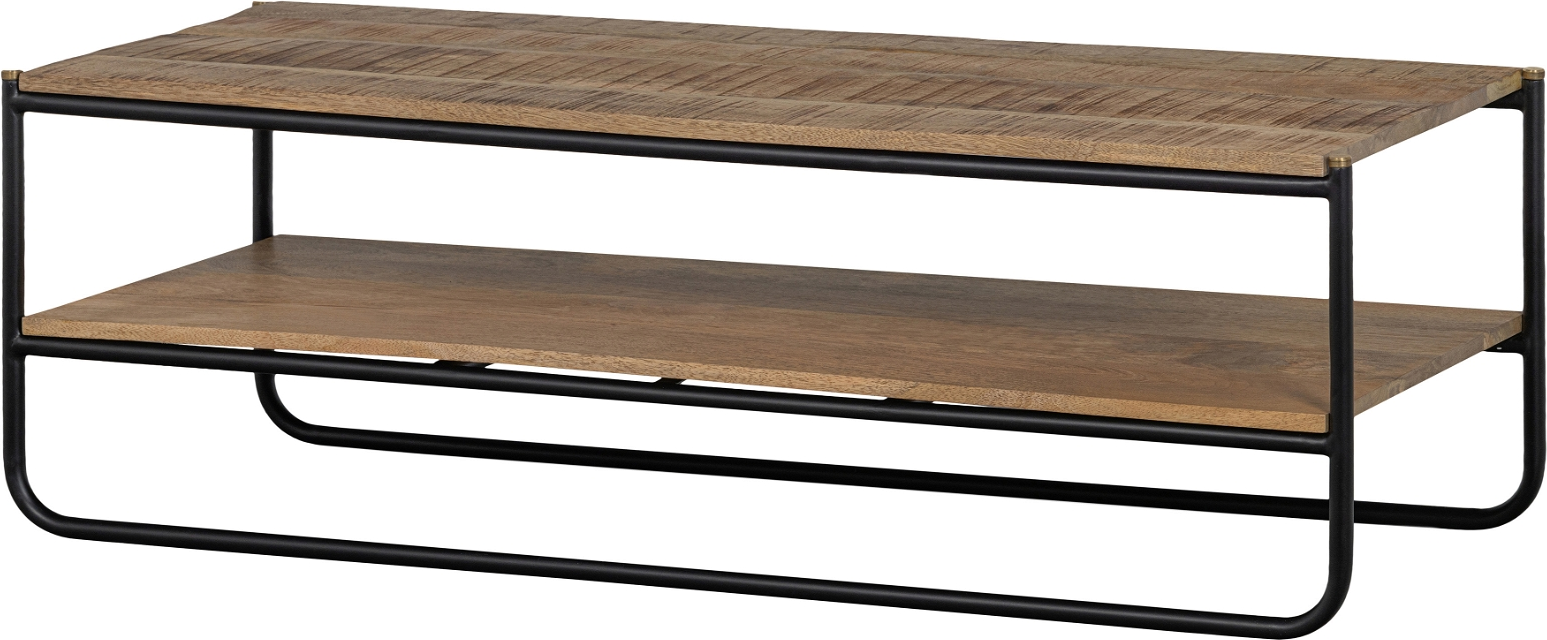 Sofabord Woood Rikkie Natur Mangotræ Og Sort Metal L120xd51xh40 Cm Rustik Industrielt Loungebord