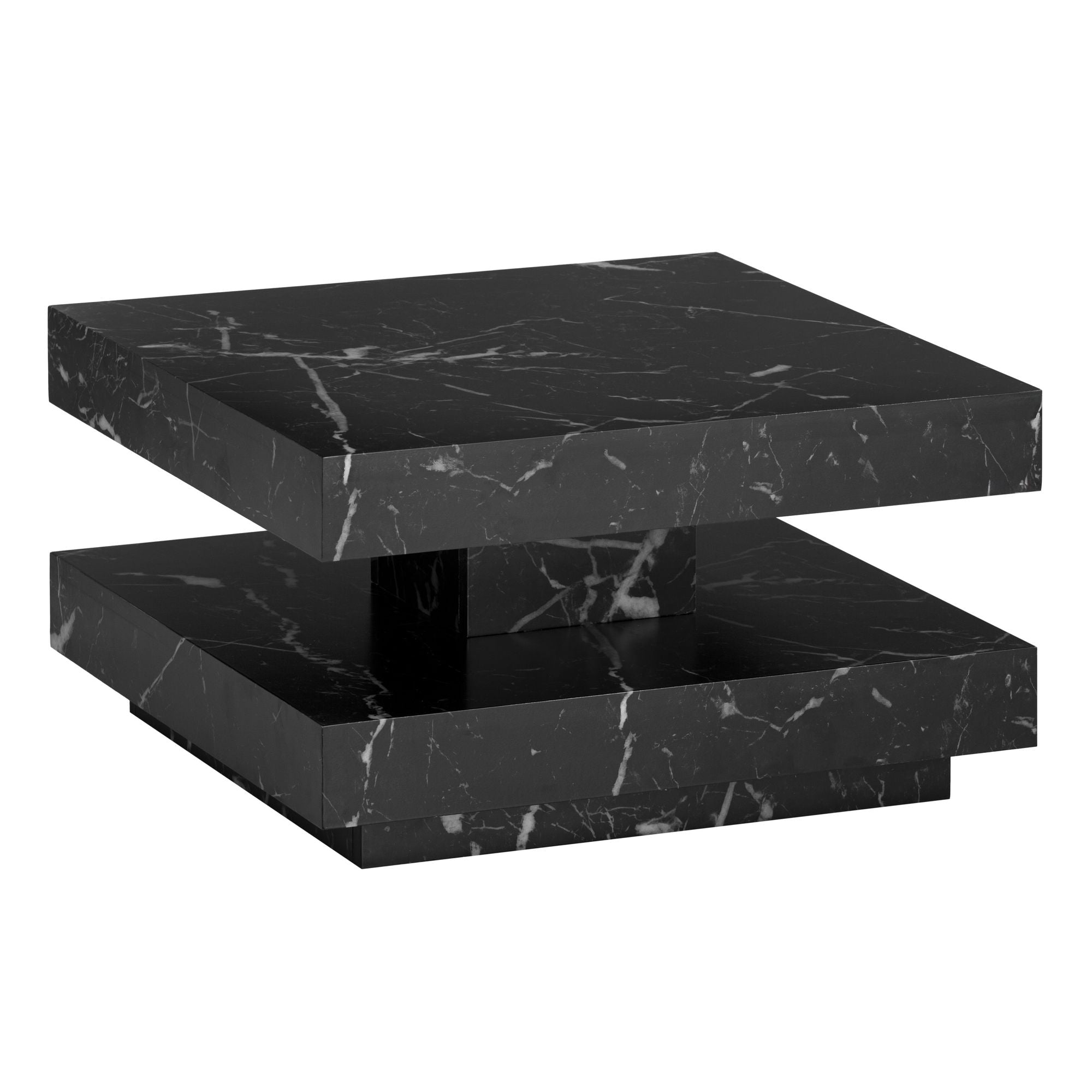 Sofabord 60x60x34 Cm Sort Sofabord Marmorlook Moderne Designer Stuebord Med Opbevaring Firkantet Loungebord Lille Sofabord