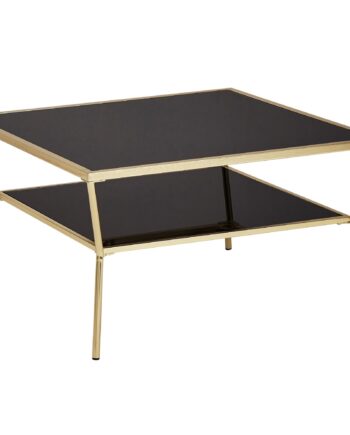 Sort Glas Sofabord Med Guld  70   40   70 Cm