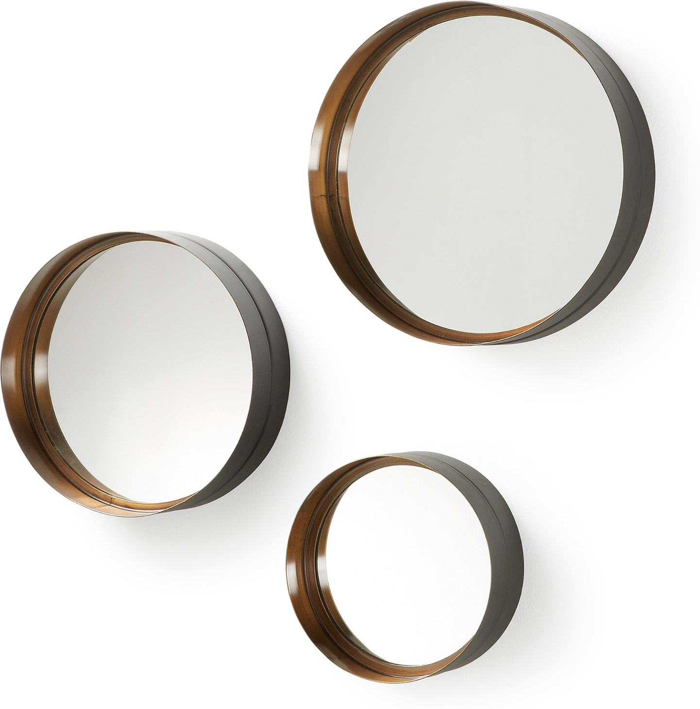 Spejlsæt Stk Kave Home Wilton Rund Vægspejl Metalramme Sort Messing ø35 ø30 ø25 Cm
