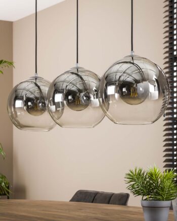 Sphere Loftlampe Med Tre Lampeskærme   Røgfarvet Glas Levering Med Pære
