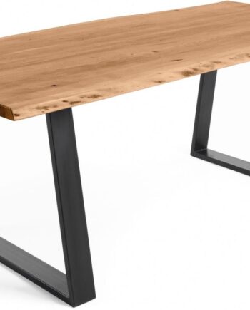 Spisebord Kave Home Alaia   Massivt Akacietræ Med Sort Pulverlakerede Stålben L180xb90xh77 Cm Rustik Industriel