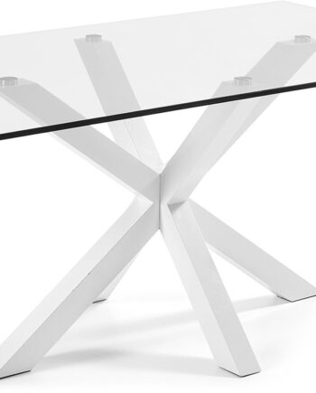Spisebord Kave Home Argo Glasbord Med Hvidt Pulverlakeret Stålstel 160x90 Cm