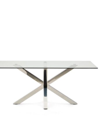Spisebord Kave Home Argo   Hærdet Glas Og Rustfrit Stål Klar Sølv 180   100 Cm