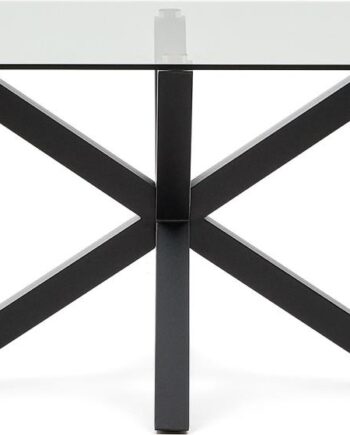 Spisebord Kave Home Argo 180x100 Cm   Klart Hærdet Glas Og Sort Pulverlakeret Stål Til   Personer