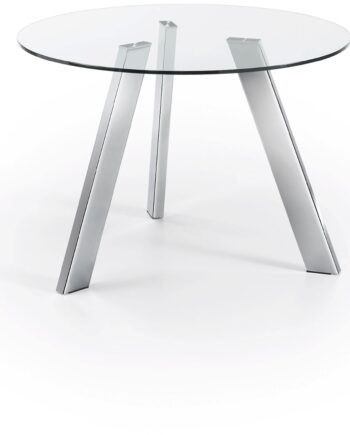 Spisebord Kave Home Carib Rund ø110 Cm Hærdet Glas   Forkromet Stål