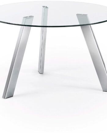Spisebord Kave Home Carib 130x130 Cm Klar Hærdet Glas Forkromede Stålben Moderne Design