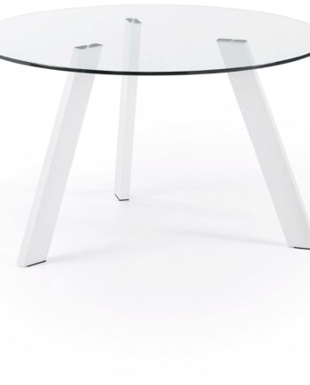 Spisebord Kave Home Carib ø130   H75 Cm Klar Hærdet Glas Med Hvide Matte Stålben
