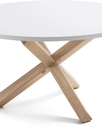 Spisebord Kave Home Lotus Rund ø135   H75 Cm Hvid Lakeret Mdf Med Natur Egetræsbordben