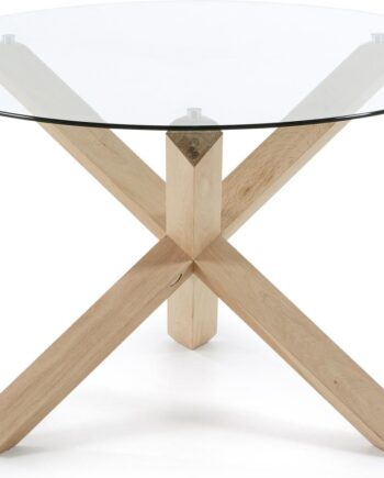 Spisebord Kave Home Lotus ø120 Cm Hærdet Glas Massivt Egetræ Nordisk Moderne