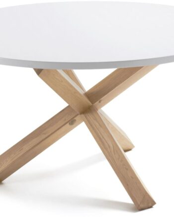 Spisebord Kave Home Lotus ø120 Cm   Rundt Nordisk Mdf-bord Med Hvid Mat Lak Og Vokset Egetræsfinerben