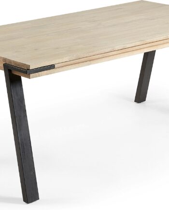 Spisebord Kave Home Thinh   Massivt Akacietræ Med Sorte Metalben L200   B95   H75 Cm