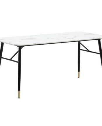 Spisebord Med Bordplade   Hvid Marmorlook 140   80 Cm Metalstel