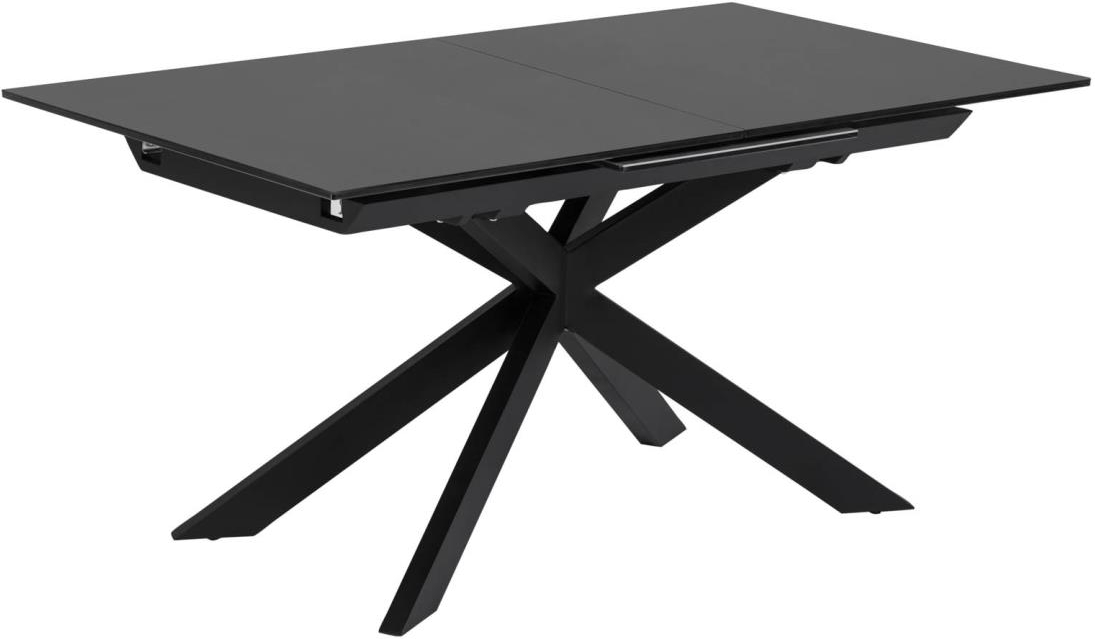 Spisebord Med Udtræk Kave Home Atminda Hærdet Glas Og Mat Sort Stål L210 Cm