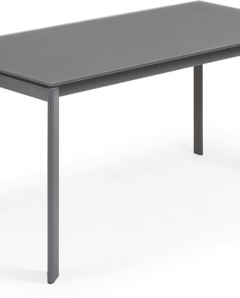 Spisebord Med Udtræk Kave Home Axis   Moderne Gråt Hærdet Glas   Pulverlakeret Stål 160x90x76 Cm