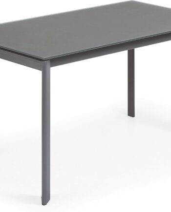 Spisebord Med Udtræk Kave Home Axis   Moderne Hærdet Glas Og Stål   Grå  140-200   90   76 Cm