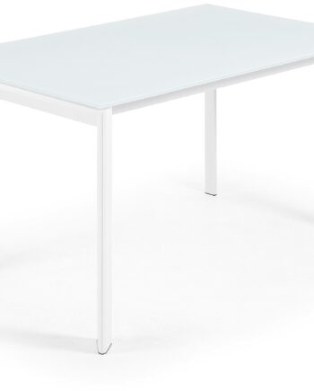 Spisebord Med Udtræk Kave Home Axis 140-200   90 Cm Hvid Frostmattet Glas Og Stål