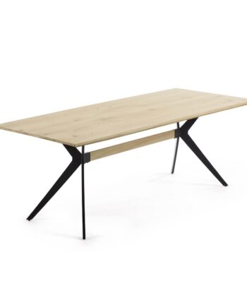 Spisebord Plankebord Kave Home Amelie Hvidvokset Eg 160x90x76 Cm Med Sort Pulverlakeret Metalstel