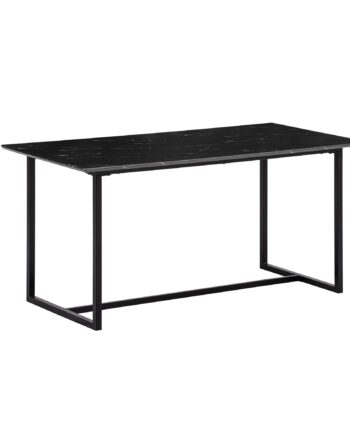 Spisebord 200x90 Cm   Sort Marmorlook   Rektangulært Designbord Med Metalben