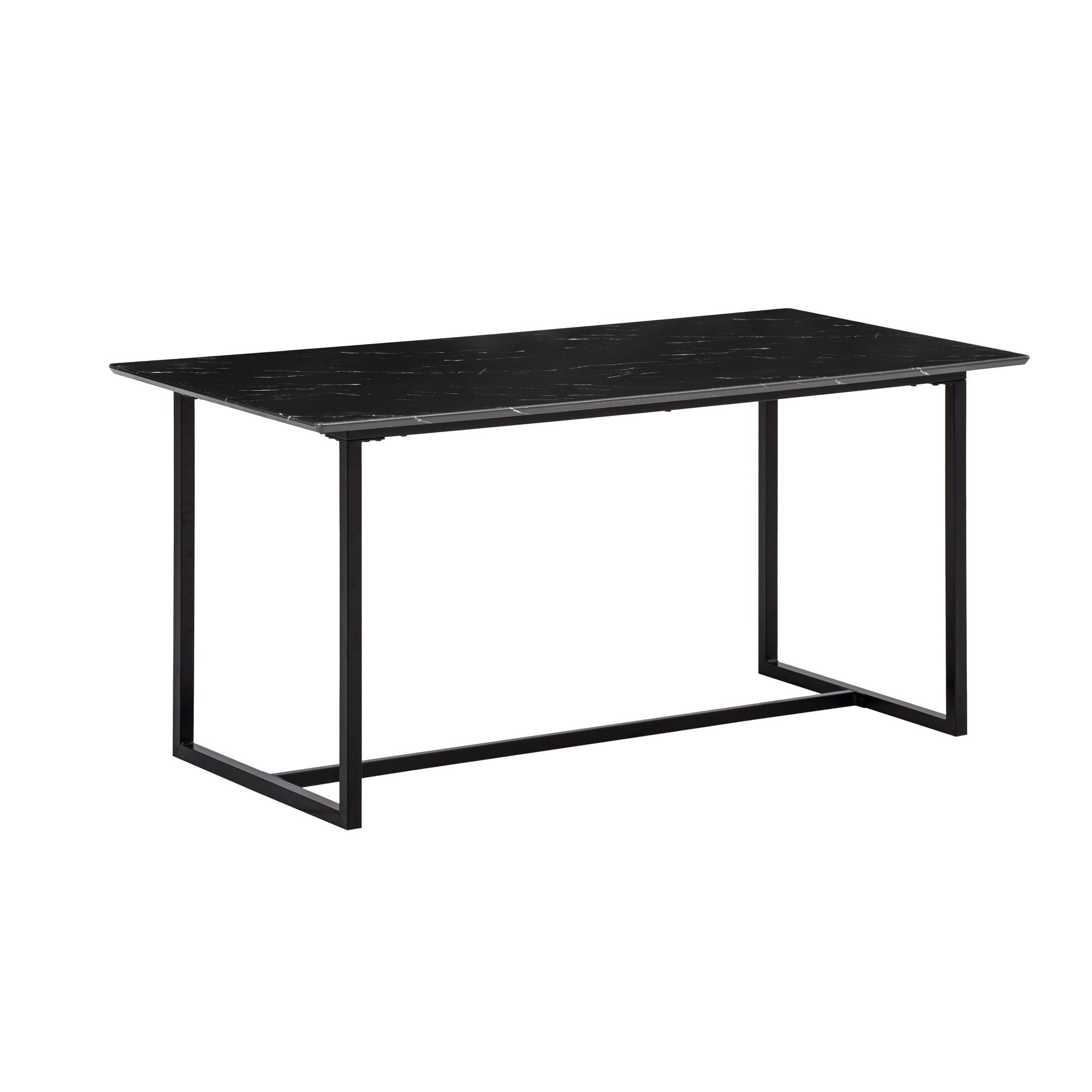 Spisebord 200x90 Cm Sort Marmorlook Rektangulært Designbord Med Metalben