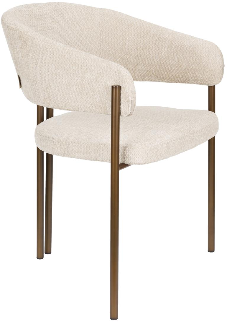 Spisebordsstol Dutchbone Naida Perlemorsdesign Pulverlakeret Stålstel Polyesterpolstring Med Armlæn Og Bronzefarvet Base