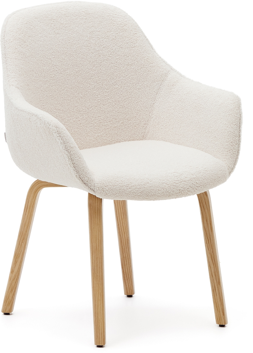 Spisebordsstol Kave Home Aleli Med Armlæn Hvid Natur Shearling-look Og Asketræben