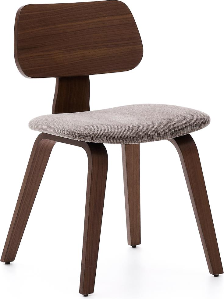 Spisebordsstol Kave Home Gena Polstret   Beige Chenille Med Valnøddetræfiner   Gummitræstel