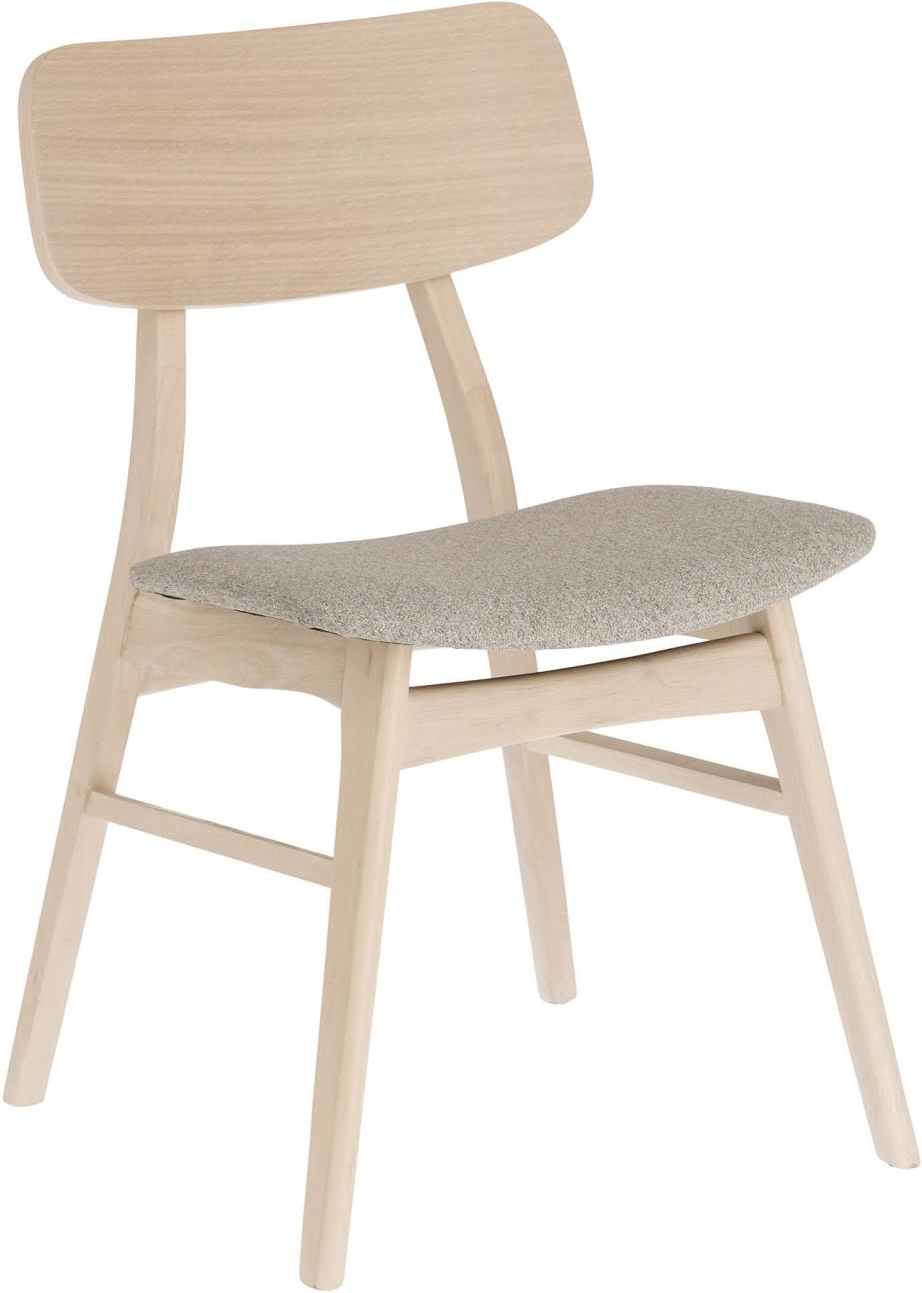 Spisebordsstol Kave Home Selia Massivt Gummitræ Natur Beige Med Polstret Stofsæde Nordisk Design