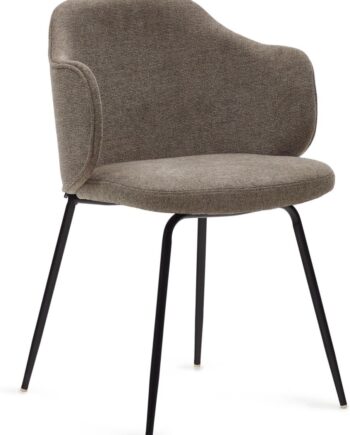 Spisebordsstol Kave Home Yunia Med Armlæn   Brun Chenille Med Sort Stel