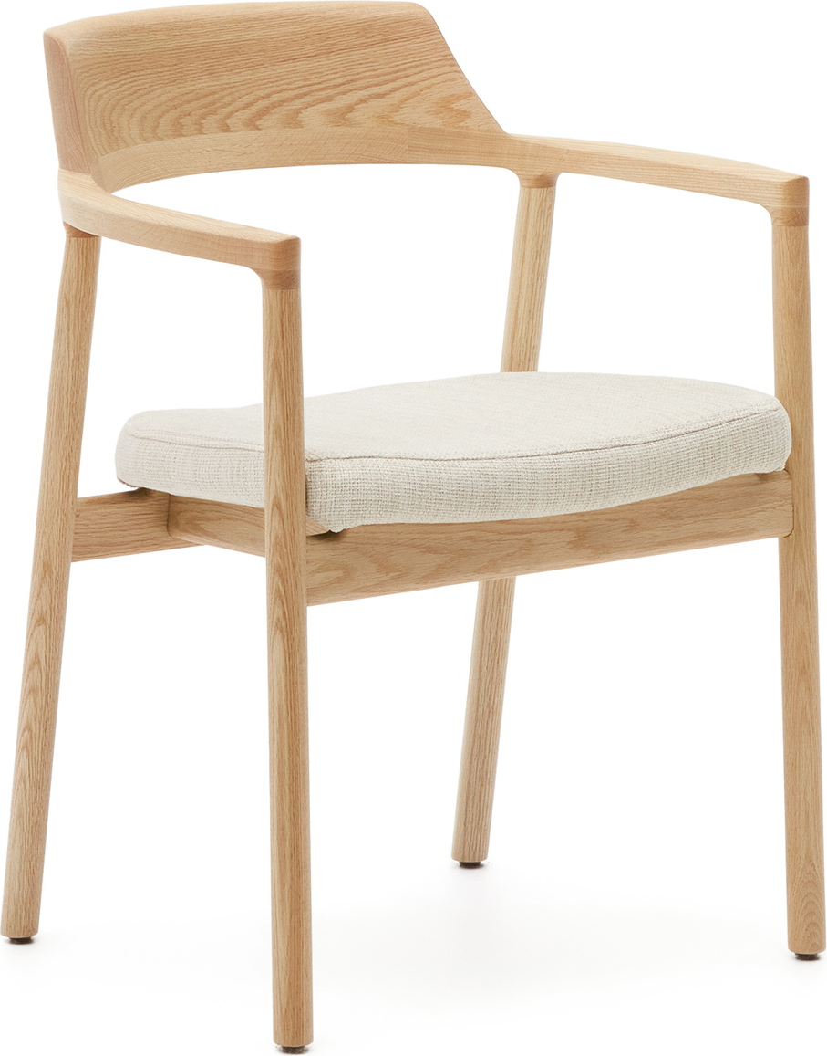Spisebordsstol Med Armlæn Kave Home Alocs Fsc-certificeret Nordisk Design Egetræ Chenillestof Natur H77xb60xd55 Cm