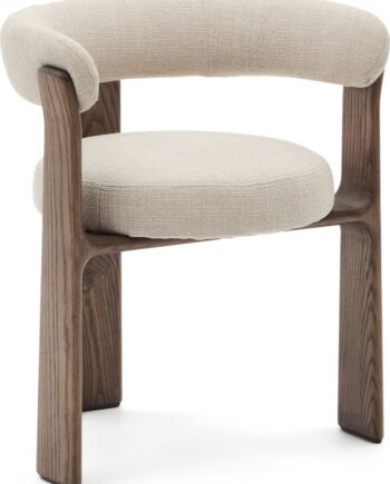 Spisebordsstol Med Armlæn Kave Home Granite Beige Chenille Fsc-asketræ Valnød